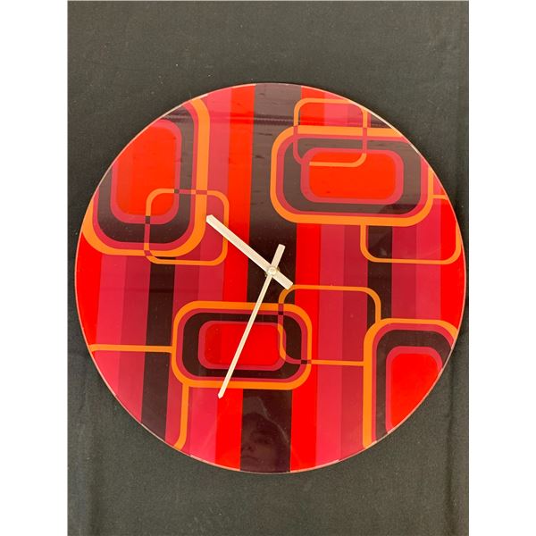 Abstract MCM Style Glass Numberless 14" Wall Clock Pink, Orange, Black Geometric