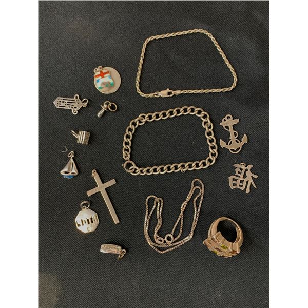 Small Assortment of Sterling Silver Chains and Charms
