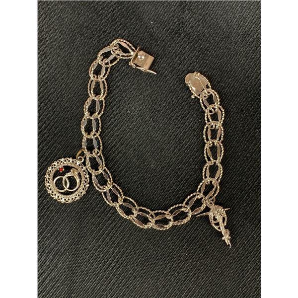 Vintage Charm Bracelet with 2 Charms, Sterling (12 grams)