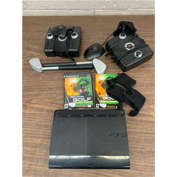 PS3 Console (for parts) Gametrak Pads, PS2 Golf Game, Puck Accessories, Gloves