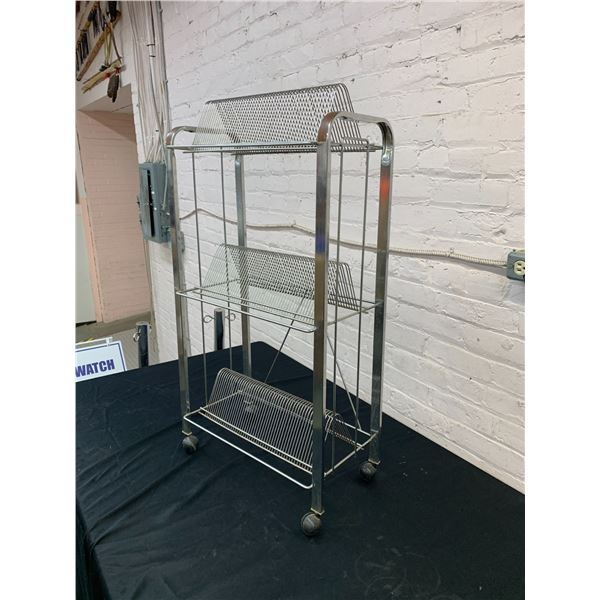 Rolling Chrome Vinyl Record Stand 34" x 19" x 10"