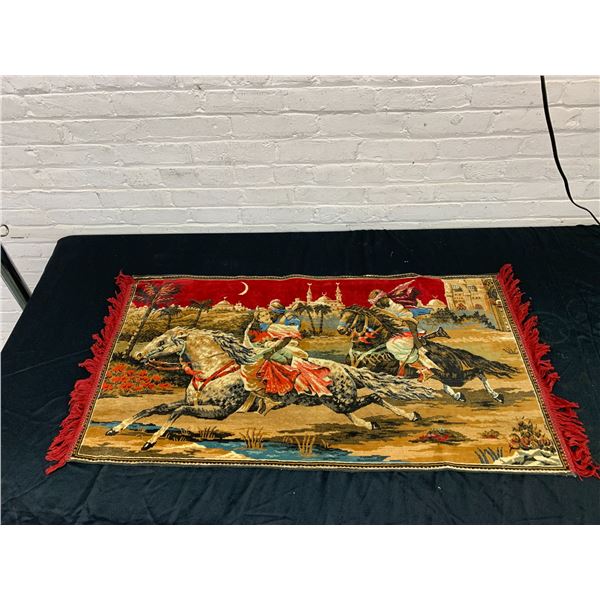 Knit Tapestry Men on Horses in India 42" x 21"