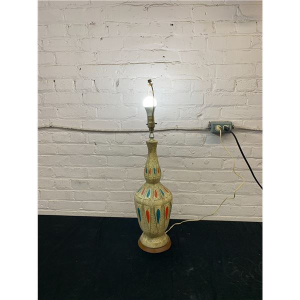 Vintage MCM Table Lamp Ceramic Base Beige, Orange and Blue