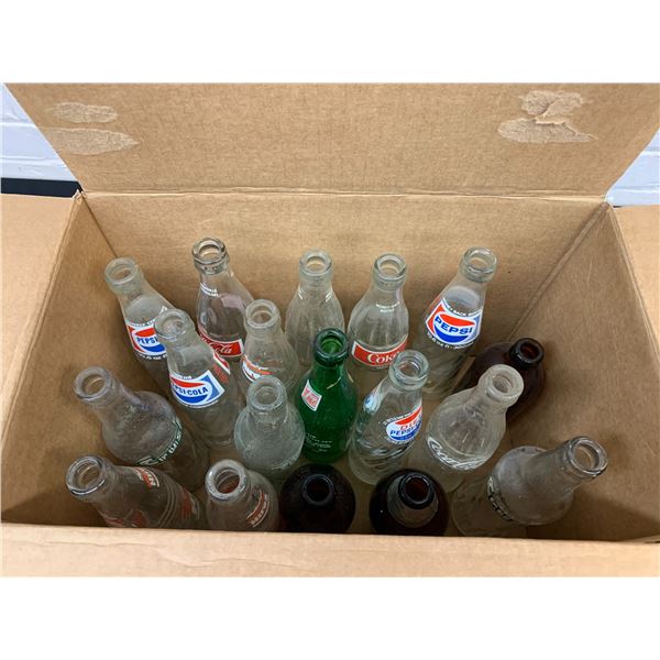 18 Vintage Glass Pop Bottles Pepsi, Coke, Crush, etc