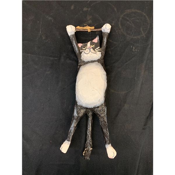 Hanging Cat Artist Signed Original Paper Mache Decoration *broken tail*