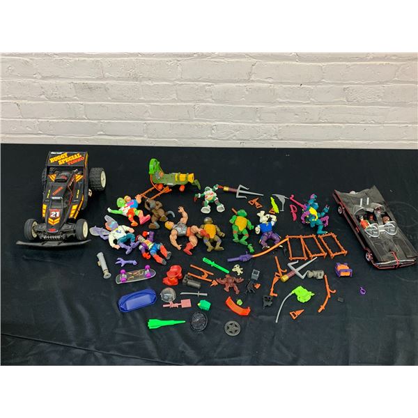 Lot of Vintage Toys TMNT, He-Man, Toxic Crusader, Batmobile, Etc