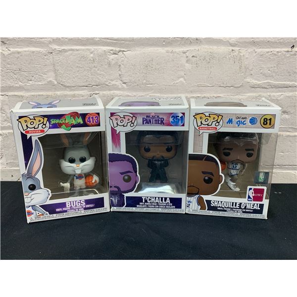 Lot of 3 Funko Pop Vinyl Figures Looney Tunes, Black Panther, etc