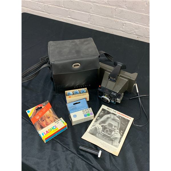 Polaroid Colorpak II Instant Film Camera with Flash Cubes, Case, Manual