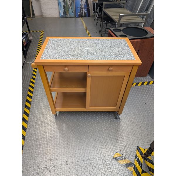 Rolling Kitchen Cart Light Wood Granite Top