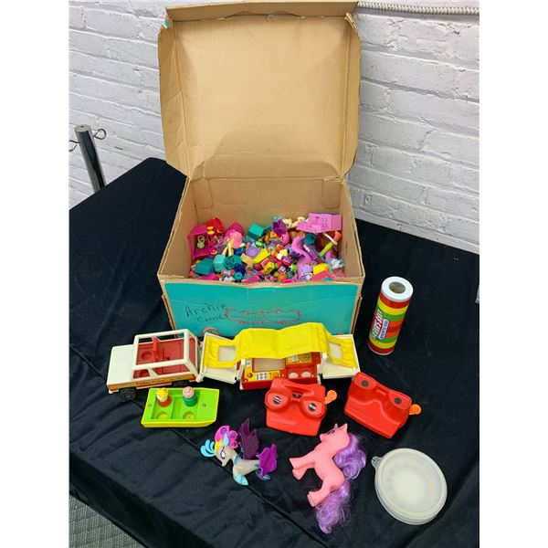 Box of Toys Shopkins, Fisher Price Viewmaster My Little Pony, etc