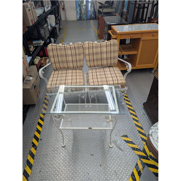 Vintage Wrought Iron Double Seat Settee w/ Matching Glass Top Table