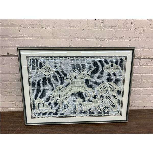 Needlepoint Unicorn, Framed. 35" x 25"