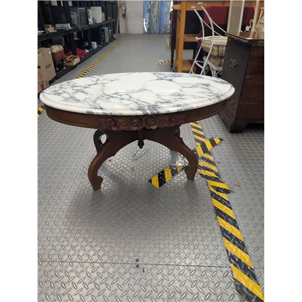 Victorian Style Wood Marble Top Coffee Table Solid Mahogany Base