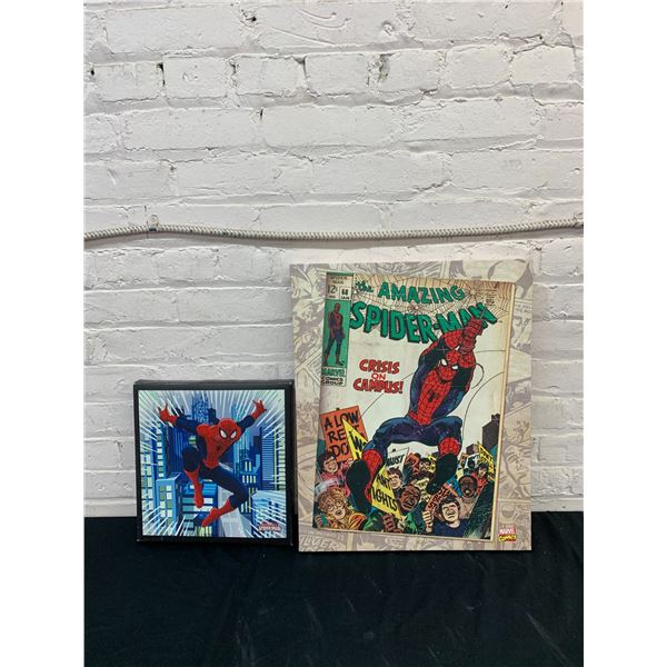 Lot of 2 Canvas Print Spider-Man Wall Art Pieces 16" x 20" & 11" x 12"