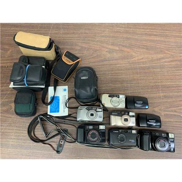 Lot of 8 Vintage Point and Shoot Film 35mm Cameras Pentax, Olympus, Minolta, Canon, Samsung