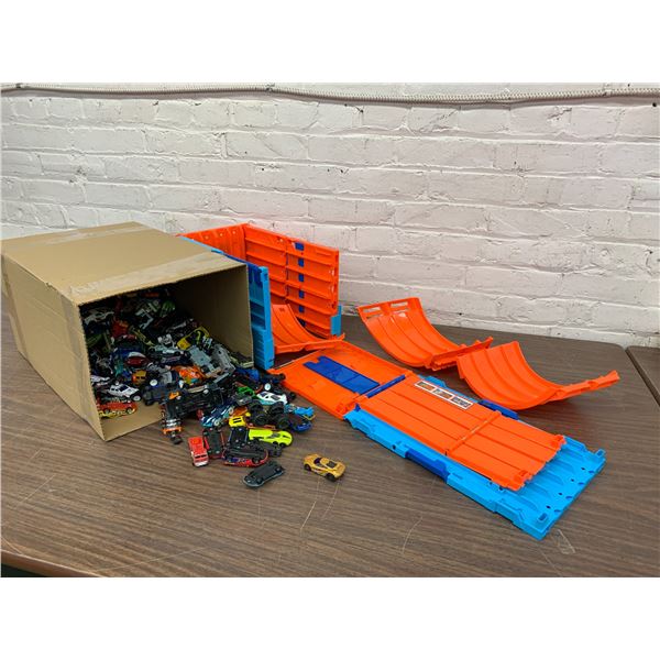 Hot Wheels Die Cast Box FULL of Cars and Playset