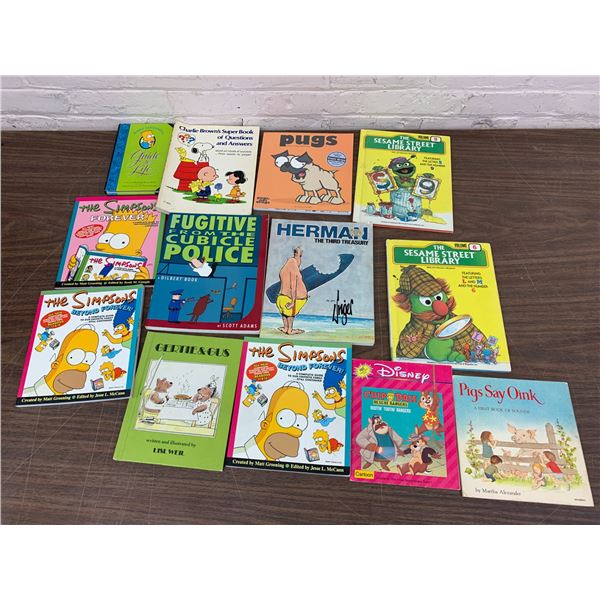 Lot of 13 Childrens Books, Sesame Street, The Simpsons, Herman, Peanuts, etc