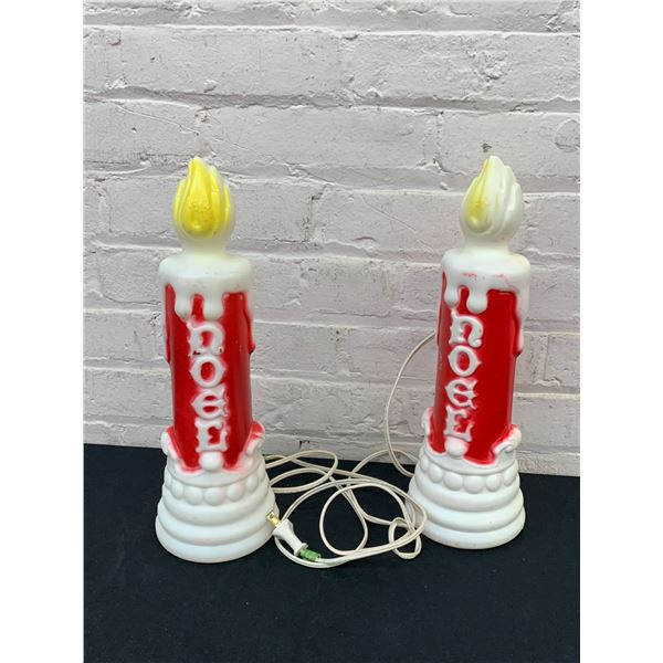 Pair of Vintage Blow Mold Christmas Noel Candlesticks Lights 14"