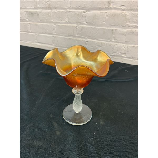 Vintage Carnival Glass Peach Iridescent Footed Dish
