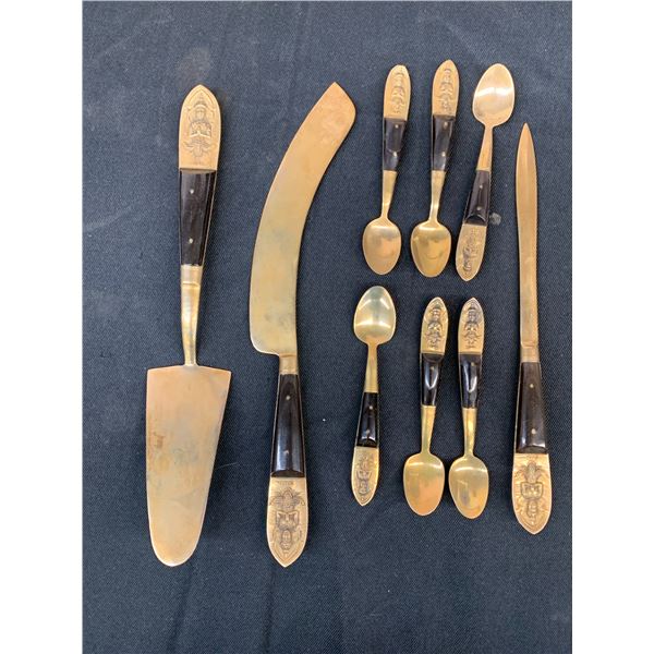 Siam Thaibron Brass Utensils Cake Server, Slicer, Tea Spoons, Letter Opener