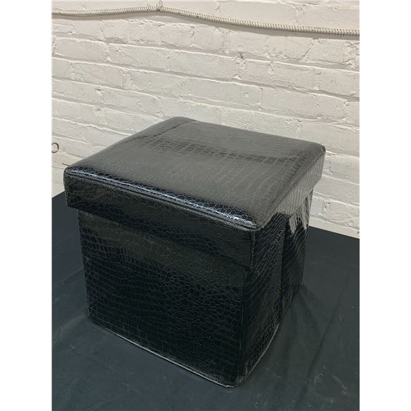 Faux Reptile Skin Black Ottoman w Storage