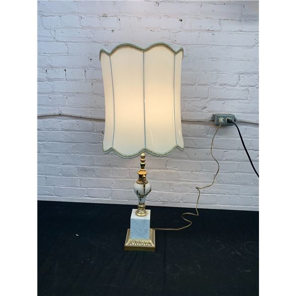Vintage Marble and Brass Table Lamp with Shade *some damage* works