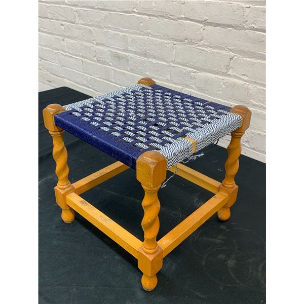 Small Woven Top Wooden Foot Stool