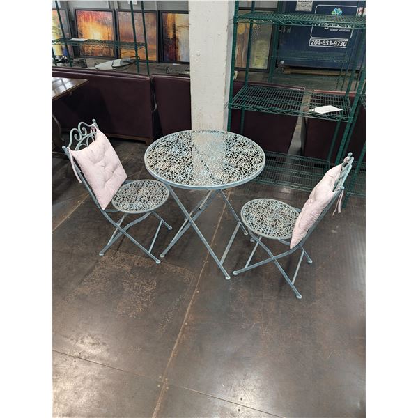 Folding Metal Garden Patio Bistro Table Set w/ 2 Chairs