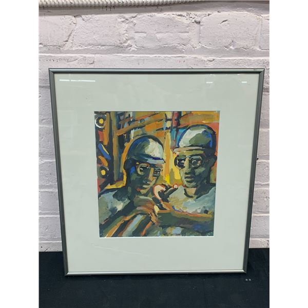 G. Morrison Artist Signed Original Framed Painting Abstract Welders 17" x 16" Workers Comp Board