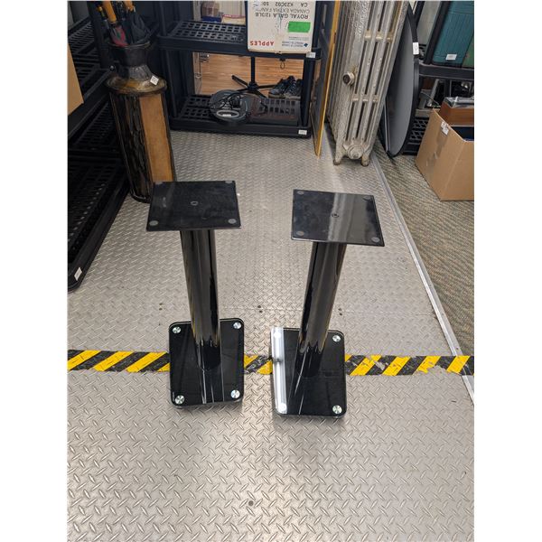 Pair of Modern Tempered Glass Base Black Metal Speaker Stands