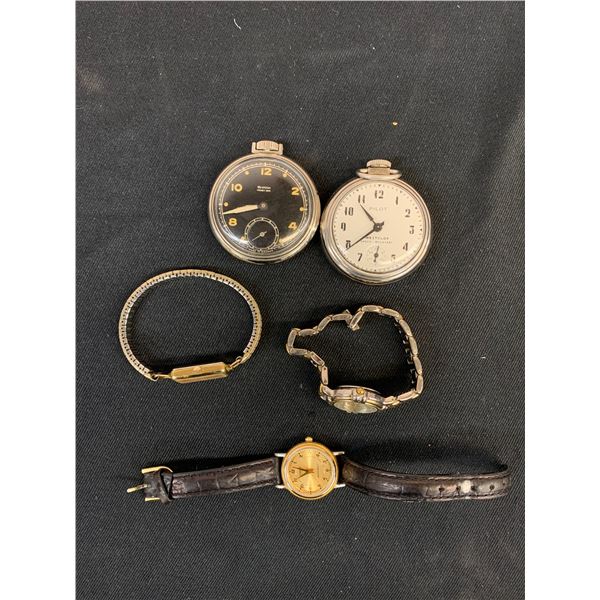 Lot of 5 Watches 2 Pocket Watches, Quartz Wristwatches Seiko, Casio, Prayer, etc