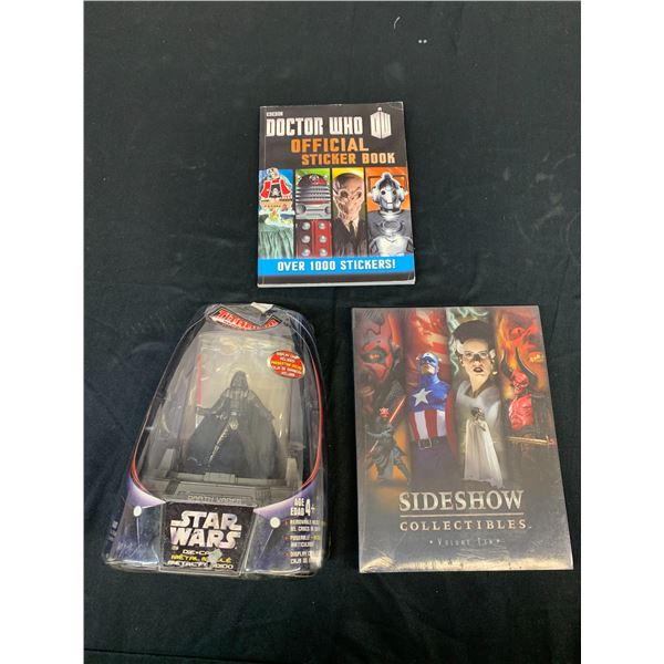 Lot of 3 Sideshow Collectibles SEALED, Doctor Who Official Sticker Book & Star Wars Die Cast Metal