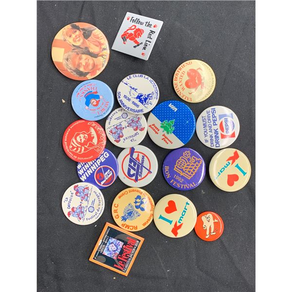 Lot of 18 Vintage Novelty / Advertising & Winnipeg Related Buttons Pinbacks