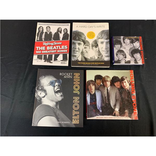 Lot of 5 Hardcover Coffee Table Musician Books Elton John, Rolling Stones, The Beatles etc