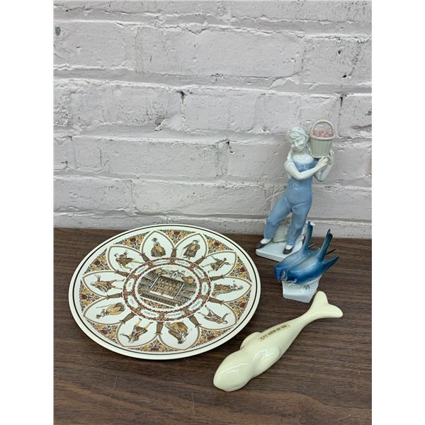 Lot of Porcelain Figurines Birds, Girl, Whale & Plate Hudson Bay, Hungary, Wedgewood