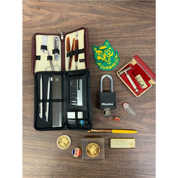 Vintage Junk Drawer Razor, Pen, Math & Grooming Kits, Tokens, etc