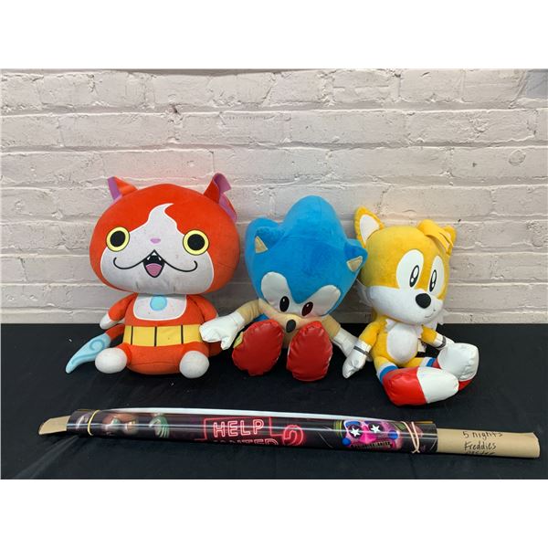 Lot of Sonic The Hedgehog Plush Sonic & Tails, Yokai Watch & Help Wanted 2 Poster
