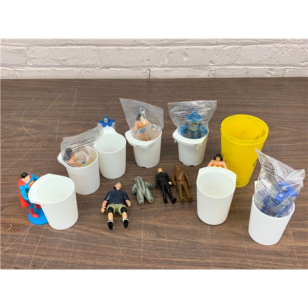 Lot of Vintage DC Comics Burger King Cup Buddies Toys, Vintage Star Wars Action Figures, etc