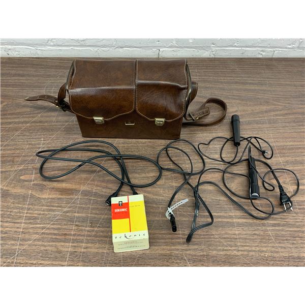 Leather 2 Slot Vintage Bag, 2 Microphones and Sekonic Model L-V1 Photoelectric Exposure Meter
