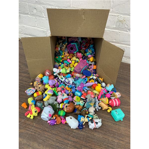 Box of Modern Small Kids Toys Shopkins, Tsum Tsum, etc