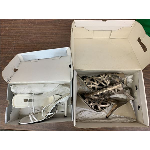 2 Pairs of Aldo Womens Dress Shoes Strappy Heels White and Champagne size 38/40