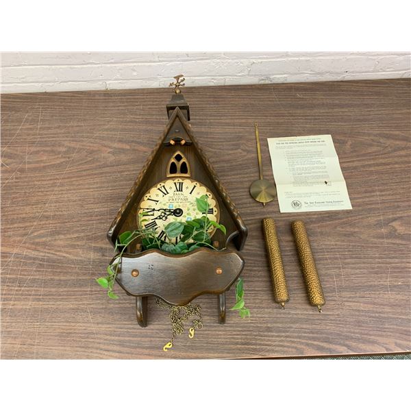 New England Clock Company Vintage Wooden Pendulum Wall Clock with Weights.