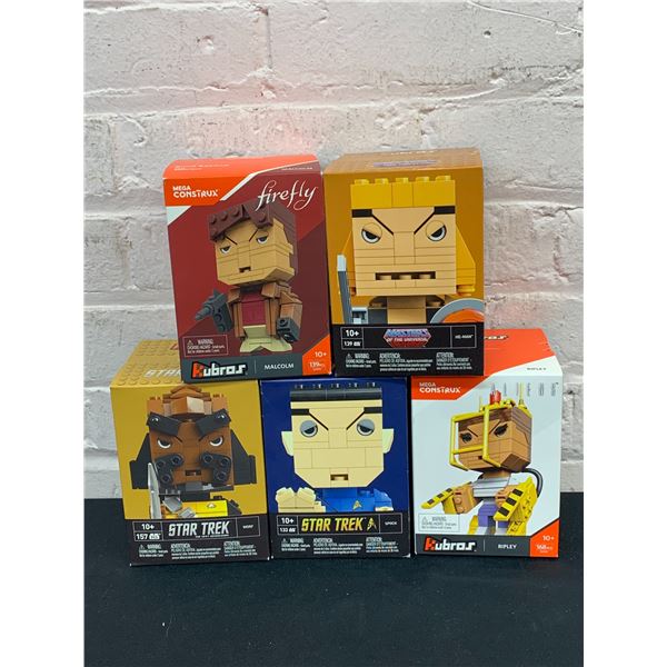 Lot of 5 Mega Construx Buildable Figures He-Man, Star Trek, Firefly, Aliens