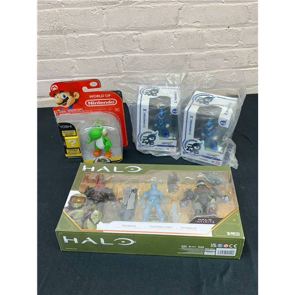 4pcs Brand New Video Game Related Toys Halo Infinite 3-Character Box Set, Megaman X, Yoshi