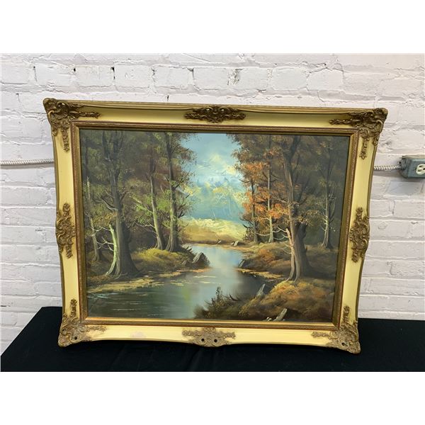 Vintage Artist Signed Ornately Framed Landscape Painting 37" x 29"