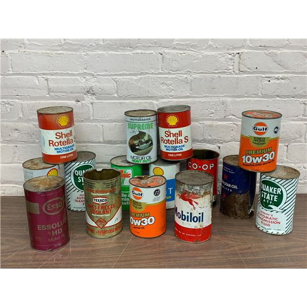 Lot of Vintage Oil Cans Half Unopened Full