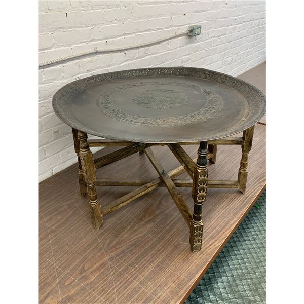 Moroccan Wood and Metal Large Table 32"