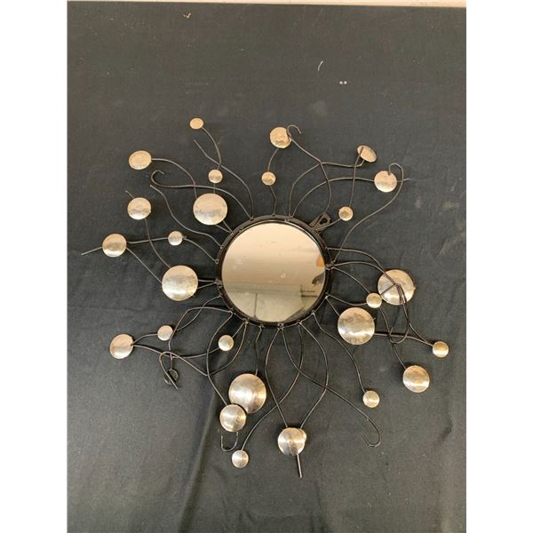 20" Metal Circle Sunburst Starburst Style Wall Mirror Modern