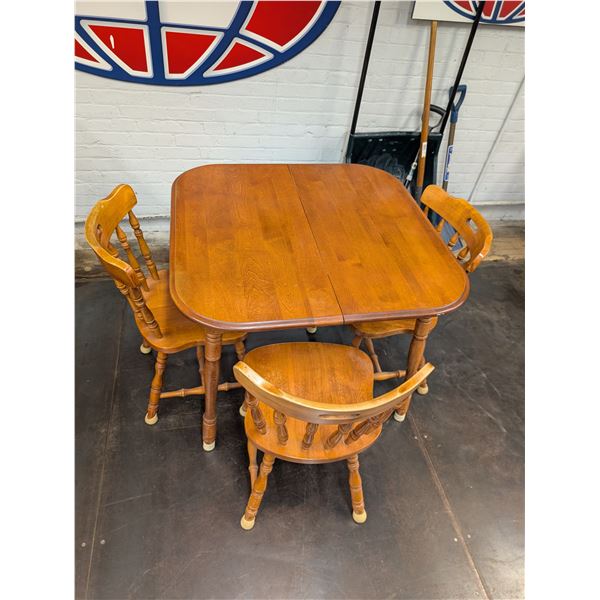 Wooden Dining Room Table w 3 Spindle Back Chairs