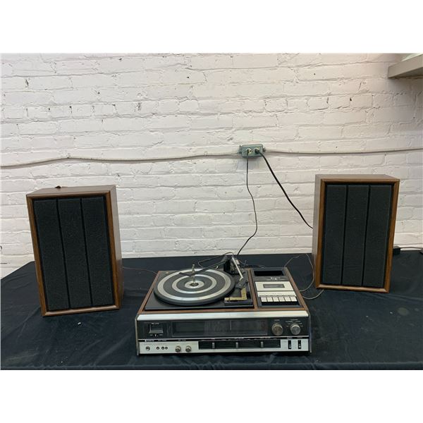 Turntable SANYO GXT-4512K Stereo Radio / Record & Tape Player Console & Speakers Set *as is*